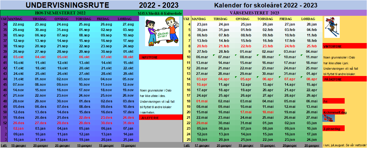Kalender skoleår 2022 - 2023